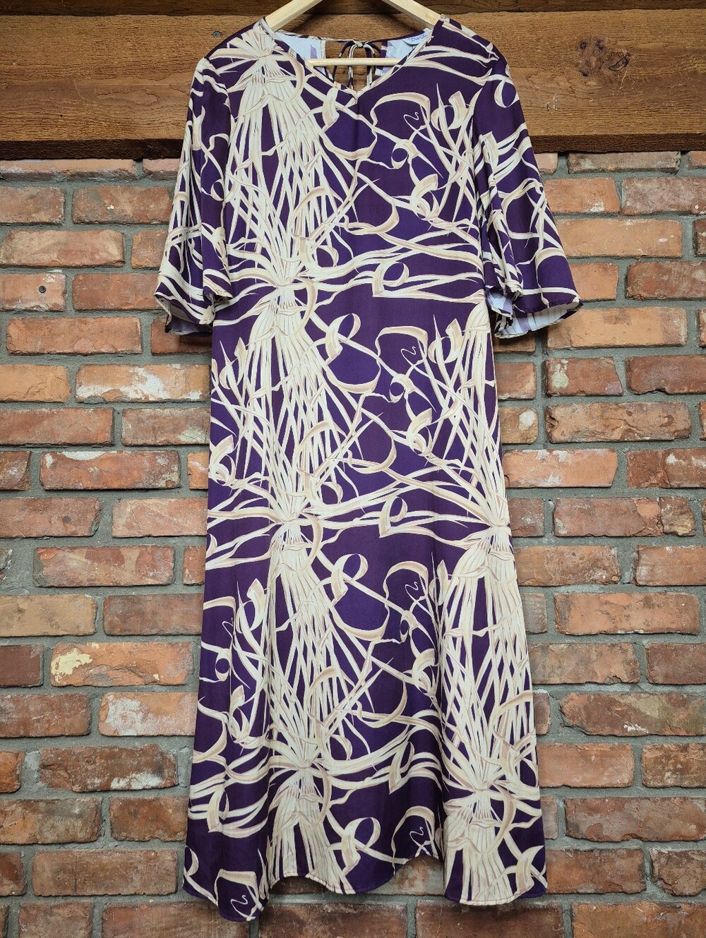 David Shepard Hawaii Tencel Tropical Botanical Tencel Midi Dress Tie Back S